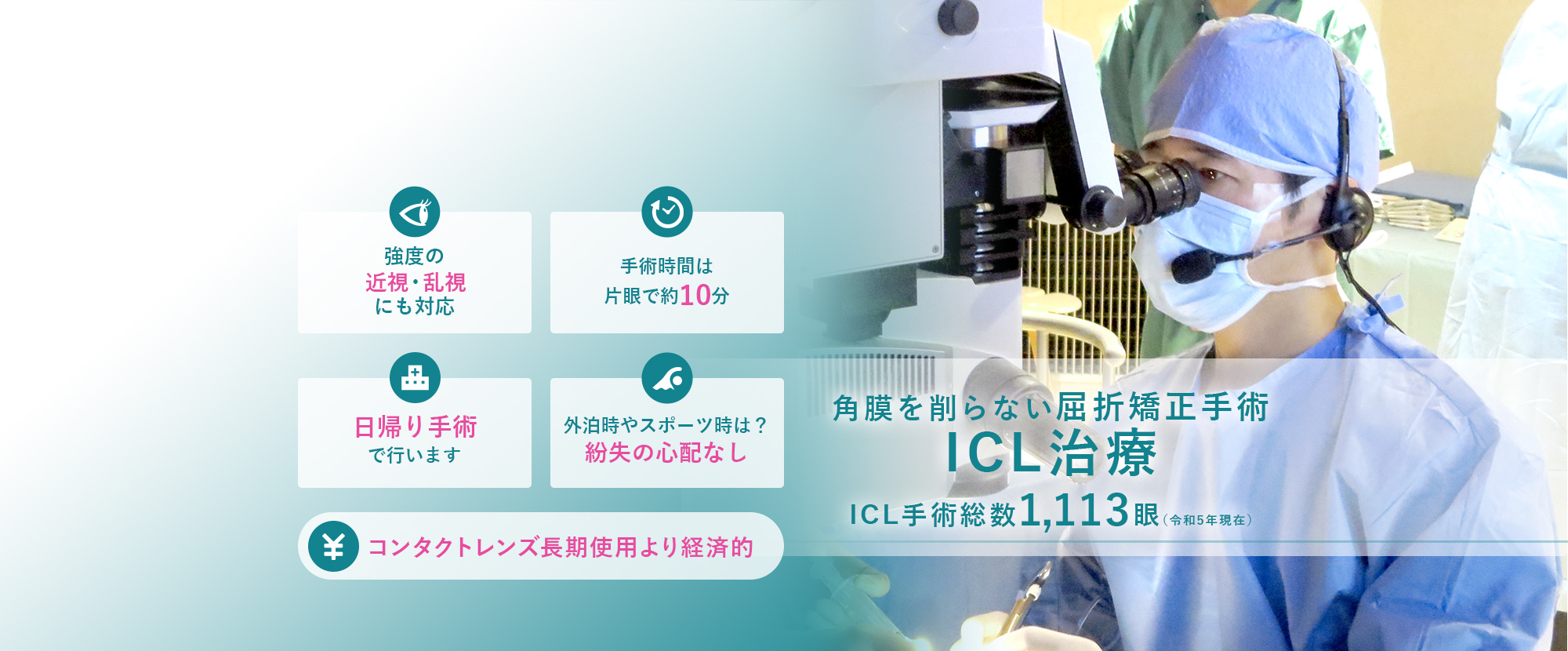 角膜を削らない屈折矯正手術、ICL治療 ICL手術総数1113眼（令和5年現在）