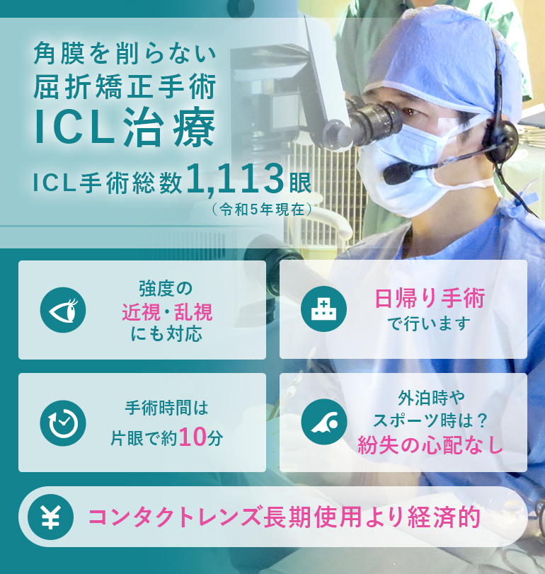 角膜を削らない屈折矯正手術、ICL治療 ICL手術総数1113眼（令和5年現在）